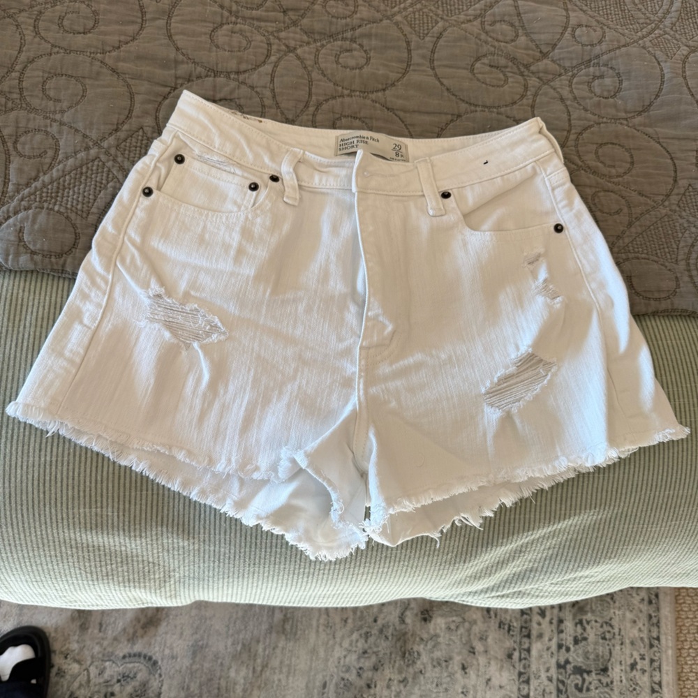 Abercrombie & Fitch White Distressed Jean Shorts